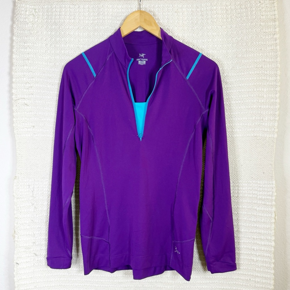 ARC’TERYX purple and blue quarter zip pullover base layer top MEDIUM